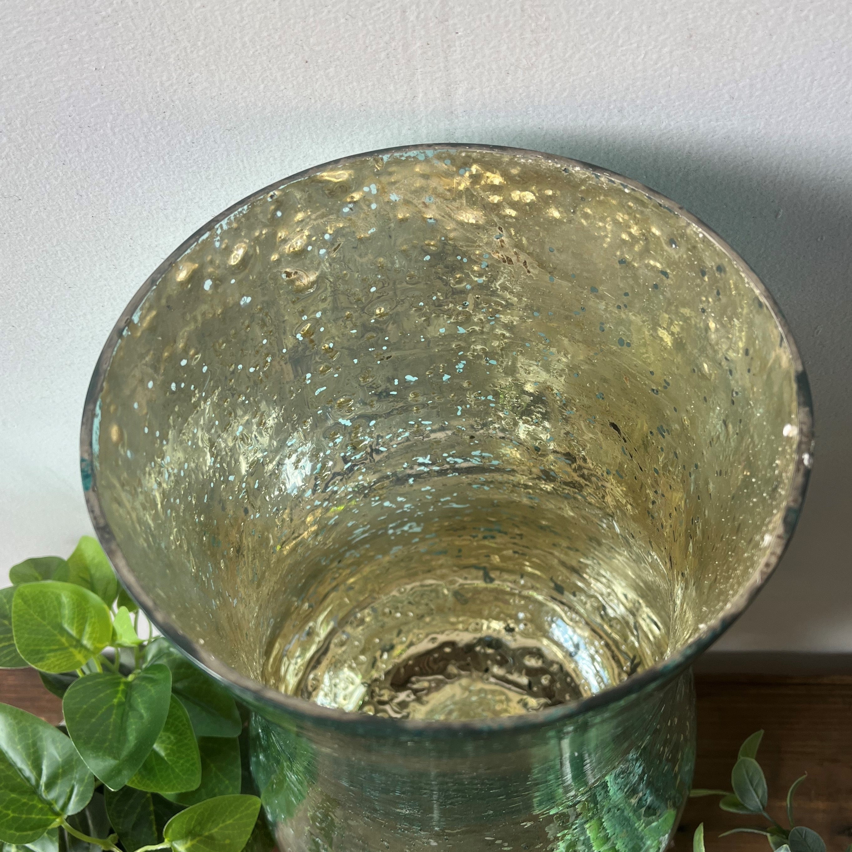 Back To The Sea Aqua Coral Nickel Glass Hurricane Lantern