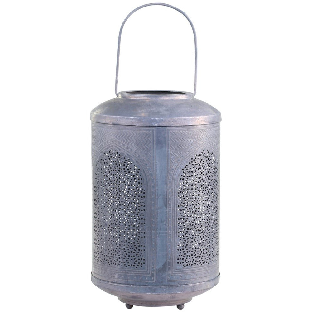Grey Metal Lantern With pattern, Medium