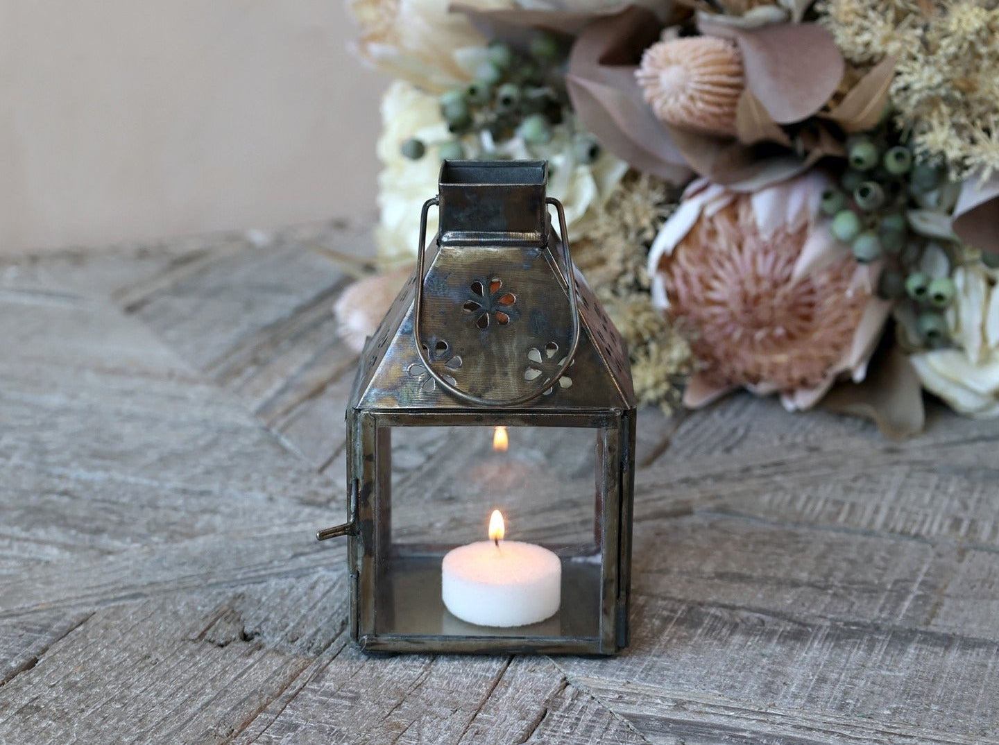 Brass Lantern With Cut-out Flowers, Small