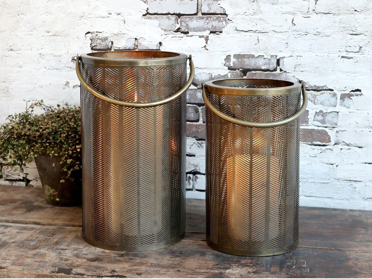 Large Brass Patterned Hurricane Lantern