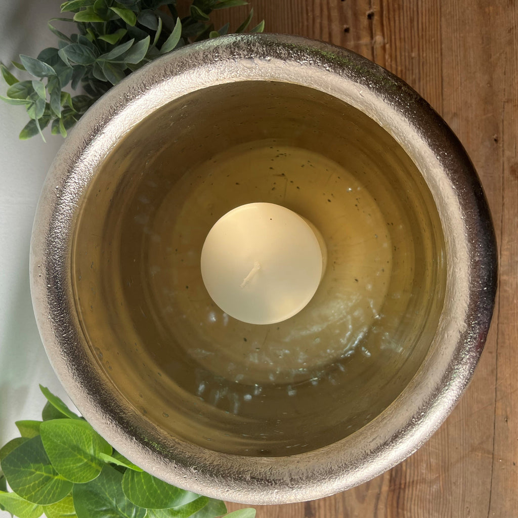 Back To The Sea Aqua Shell Nickel Glass Hurricane Lantern Large